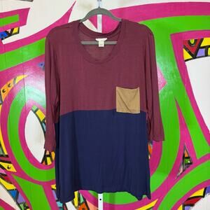 Tru Self, Color Block Shirt, Faux Suede Pocket. Size 1X. Good used condition!